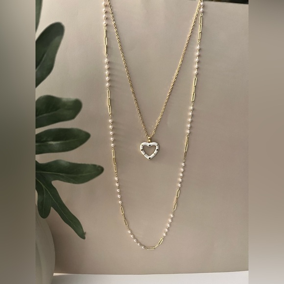 Gold & White Heart Trendy Necklace Set - Boho Layered Necklace Set - Picture 8 of 16